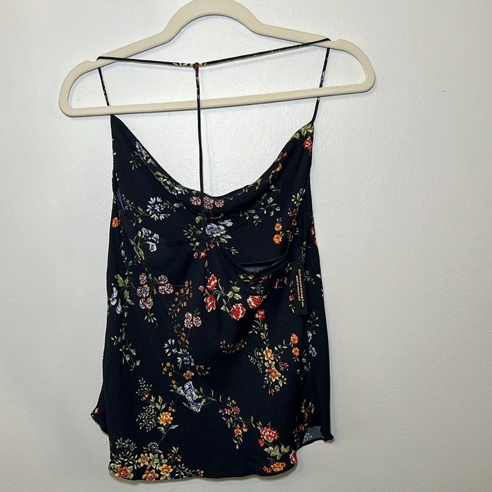 AFRM Black floral spaghetti T design Scoop cowl neck top tank New with tag